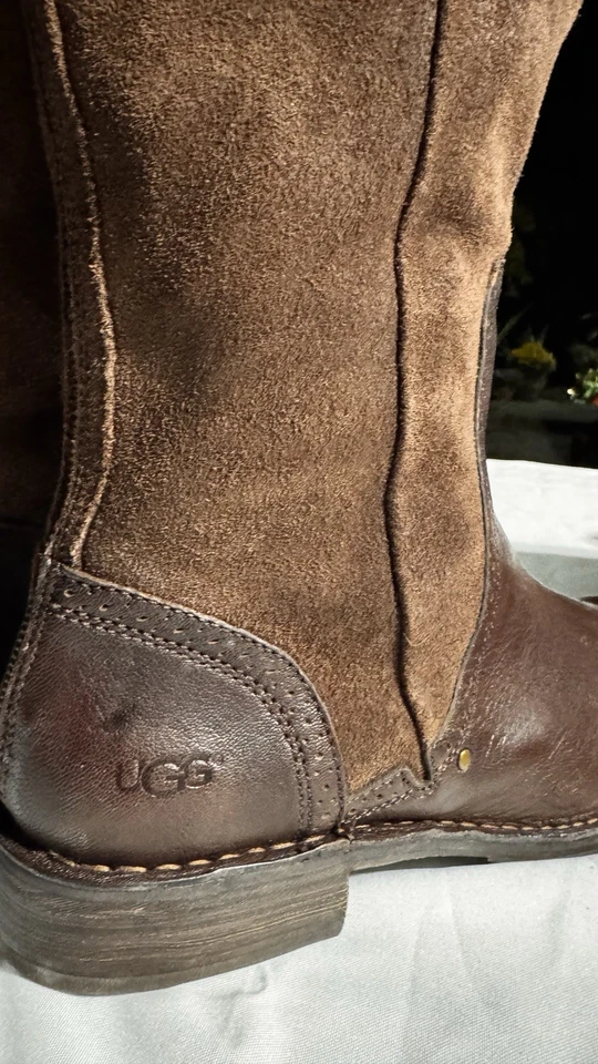 尺寸 12- UGG 澳大利亚 CASTILLE 棕色高麂皮绒骑行靴 1003294 后拉链 — 第 4/4 张图片