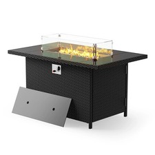 110cm Rattan Gas Fire Pit Table Propane Patio Heater Firepit w/ Lid & Lava Rock