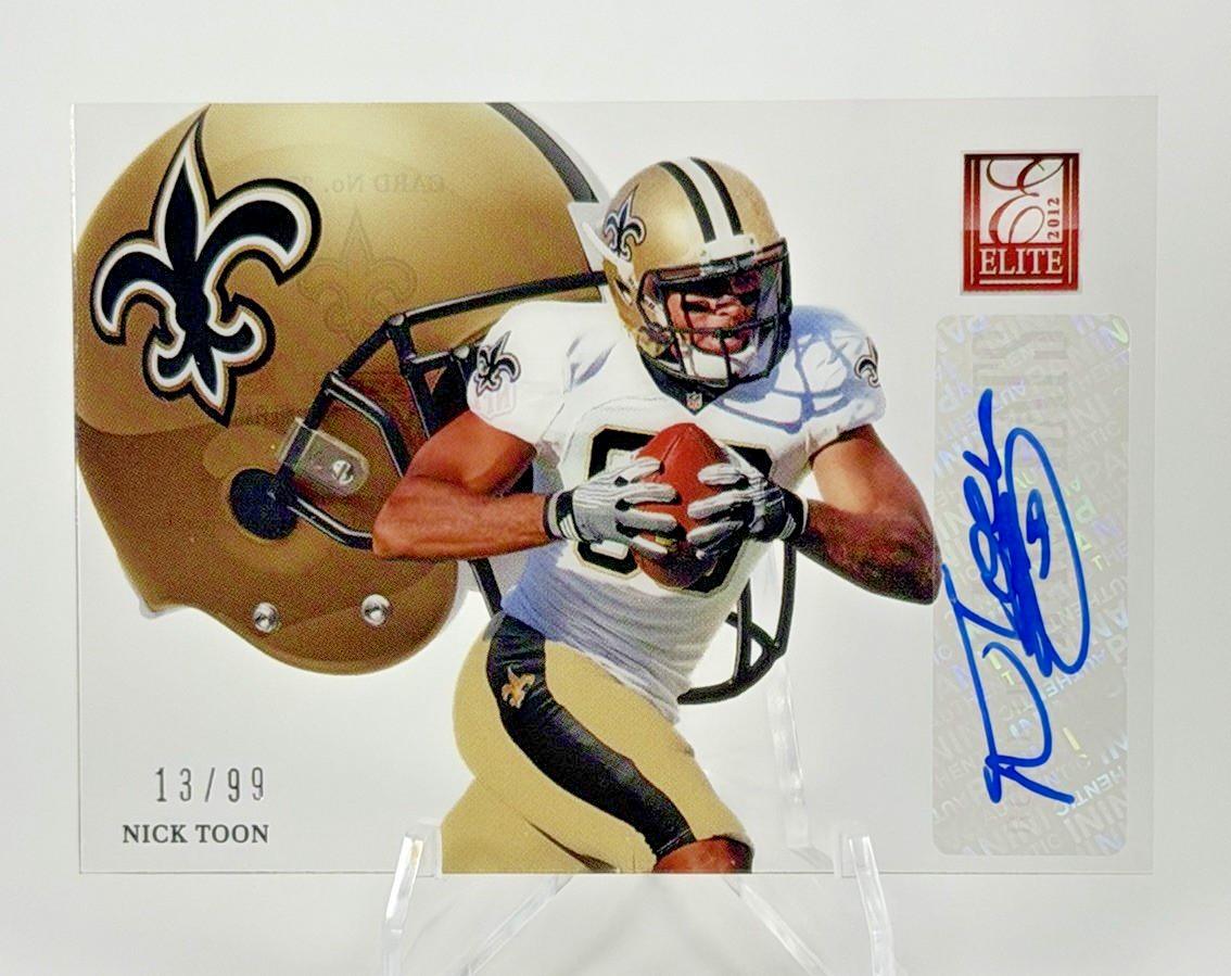 2012 Elite Rookie Hard Hats Signatures 13/99 Nick Toon #27 Auto RC Saints