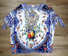 NEW 2026 CAMILLA WOMENS TILES DARLS TIE SLEEVE SHORT V NECK KAFTAN COVER-UP OS