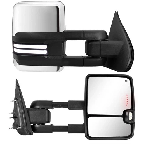 Chrome Power Heated Signal Tow Mirrors For 14-19 Chevy Silverado GMC Sierra