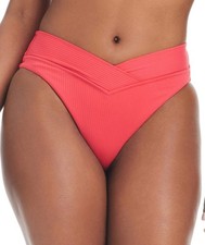 Bar III Women's V-Waist High-Leg Bikini Bottoms, Bright Rose, Medium 48