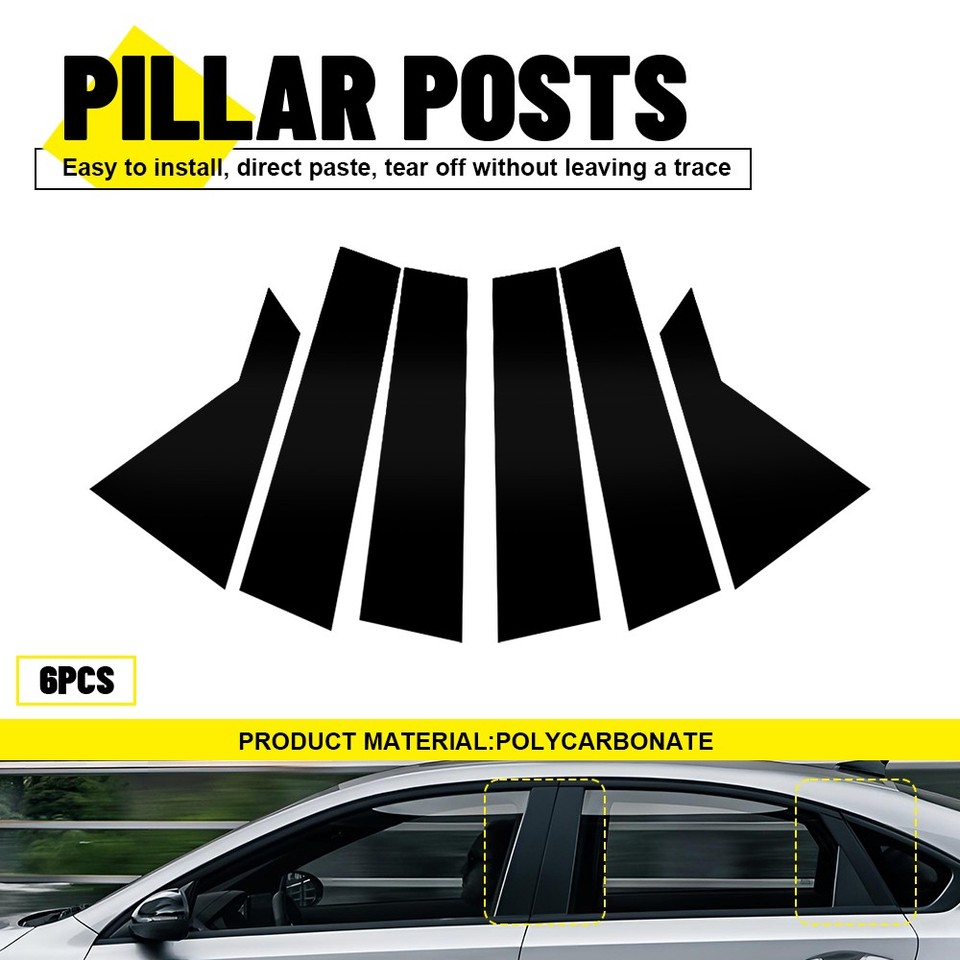 Gloss Black Pillar Post Door Trim Covers For 2019-2024 Kia Forte K3 Sedan – 6-Piece Set, Self-Adhesive