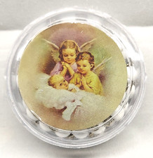 Rosary White Beads Angel Decorated Round Case - 2 Sets New