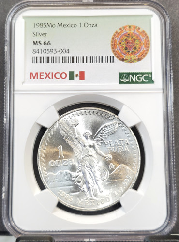 1985 MEXICO SILVER 1 ONZA LIBERTAD NGC MS 66 BEAUTIFUL GEM BU 1 OZ GREAT COIN