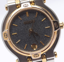 [NEAR MINT]Vintage Gucci 9000L 25mm Black Dial Date Quartz Women's Gold Watch JP