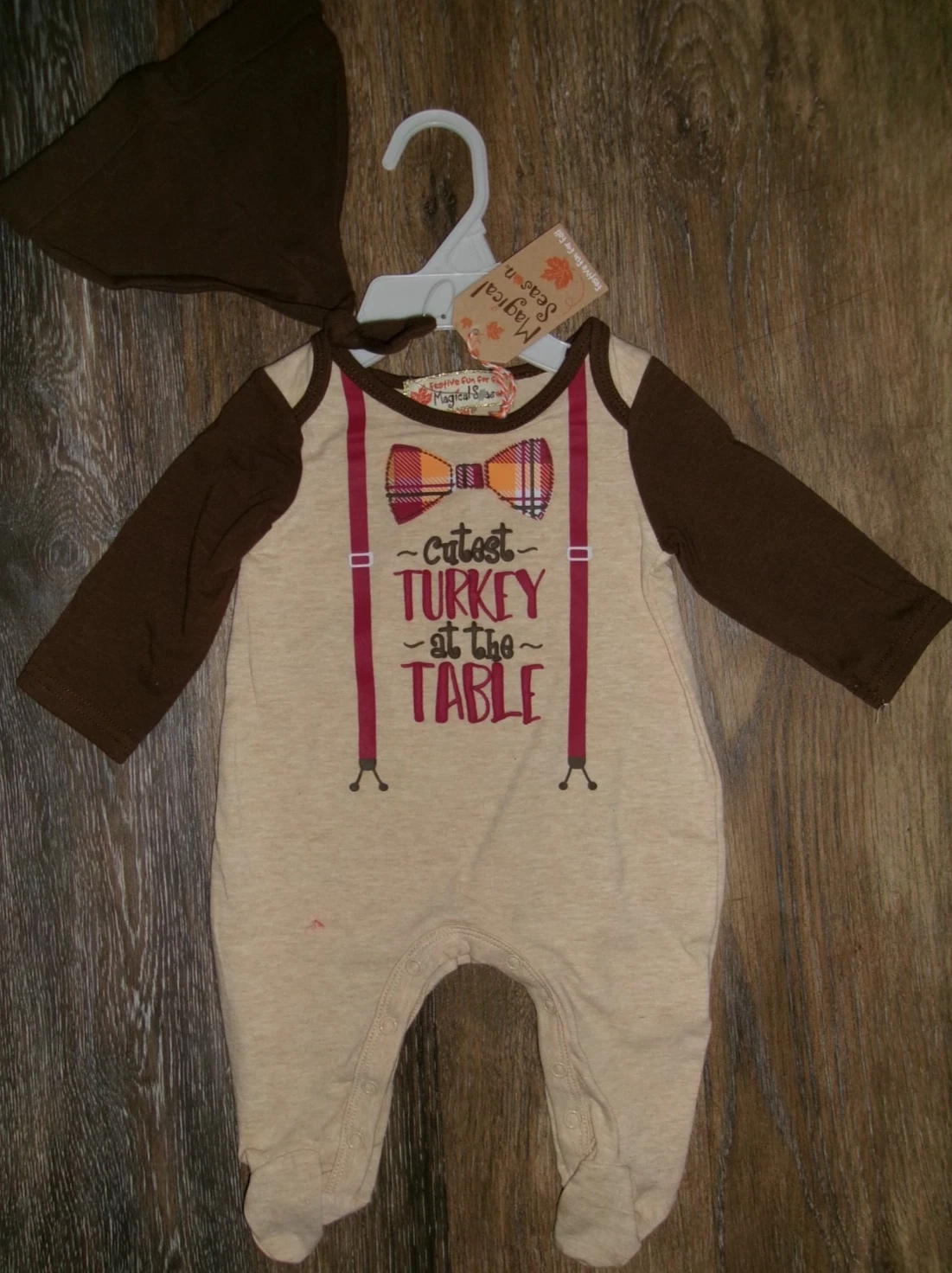 Infant Boys Thanksgiving Outfit w Cap Size NB/3M or 3/6M NEW Footed Bodysuit