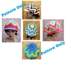 Crochet Hat PATTERN ONLY - Adult, Child Doll Sized Ripple Style Brimmed Hat