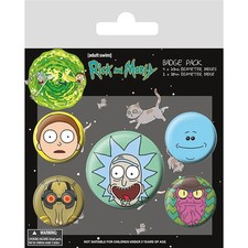 RICK AND MORTY 5 PACK OF BADGES NEW 100% OFFICIAL LICENSED MERCHANDISE