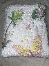 Pottery Barn Kids Wildflower Butterfly Embroidered White Quilt 68 x86 TWIN 191