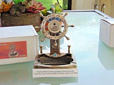 Novelty Nautical Marine Steering Wheel Shape Ashtray With Refillable  Lighter USA