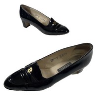 Vtg Bally Womens Shoes 7.5 M Calf Black Patent Leather Heels Flaws Sporty