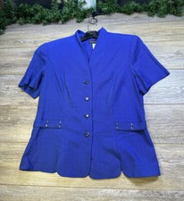 Vintage Blazer Size 10 Fitted Suit Top Blue /black Houndstooth By Virgo USA Made