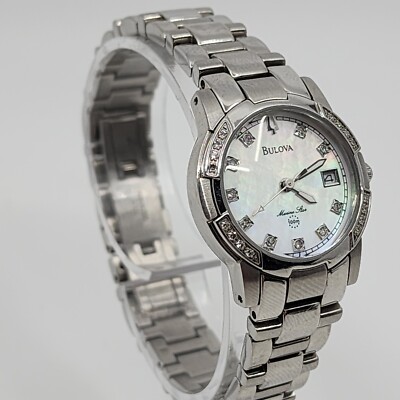 Bulova Marine Star Silver Tone Mother of Pearl Womans Faux 