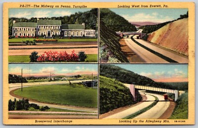 Postcard PA Pennsylvania Turnpike Multiple Views Linen A25