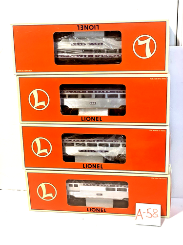 LIONEL O GA ~ATLANTIC COAST LINES ~ 4-ALUM. PASS. CARS ~ #6-19155-56-57 ~58