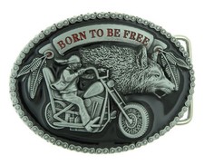 Born to be Free Motorcycle Biker  Wolf Black Enamel Metal Belt Buckle