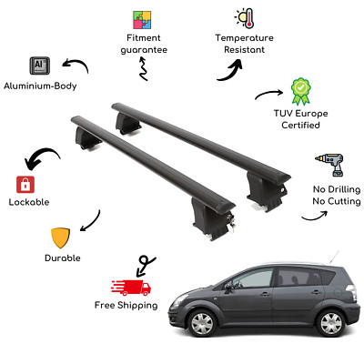 Bare Roof Rack Cross Bars Set for TOYOTA Corolla Verso 5 Door 00-04 Black