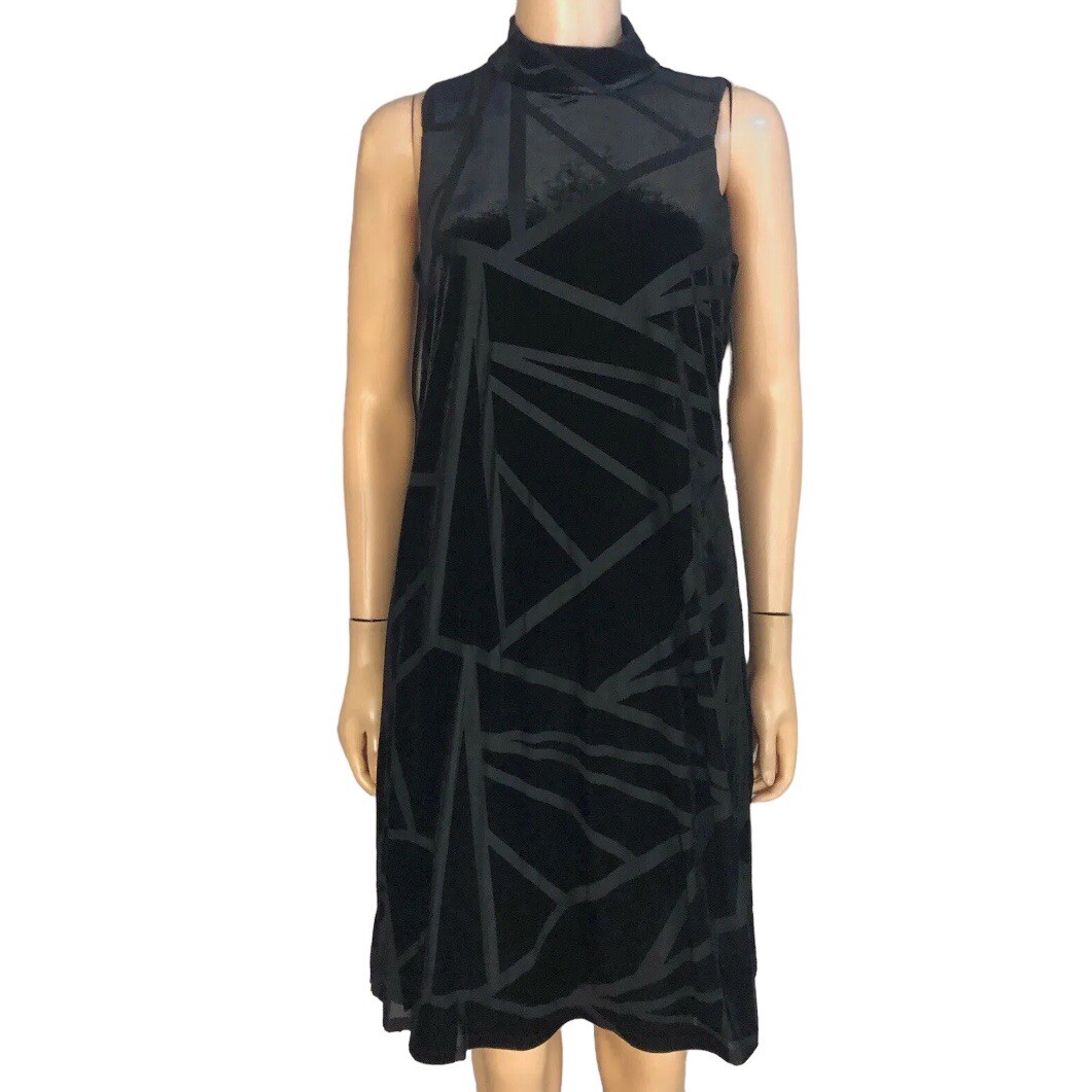 Chicos Womens Velvet Burnout Dress Mock Neck A Line Sleeveless Black Size  S/0