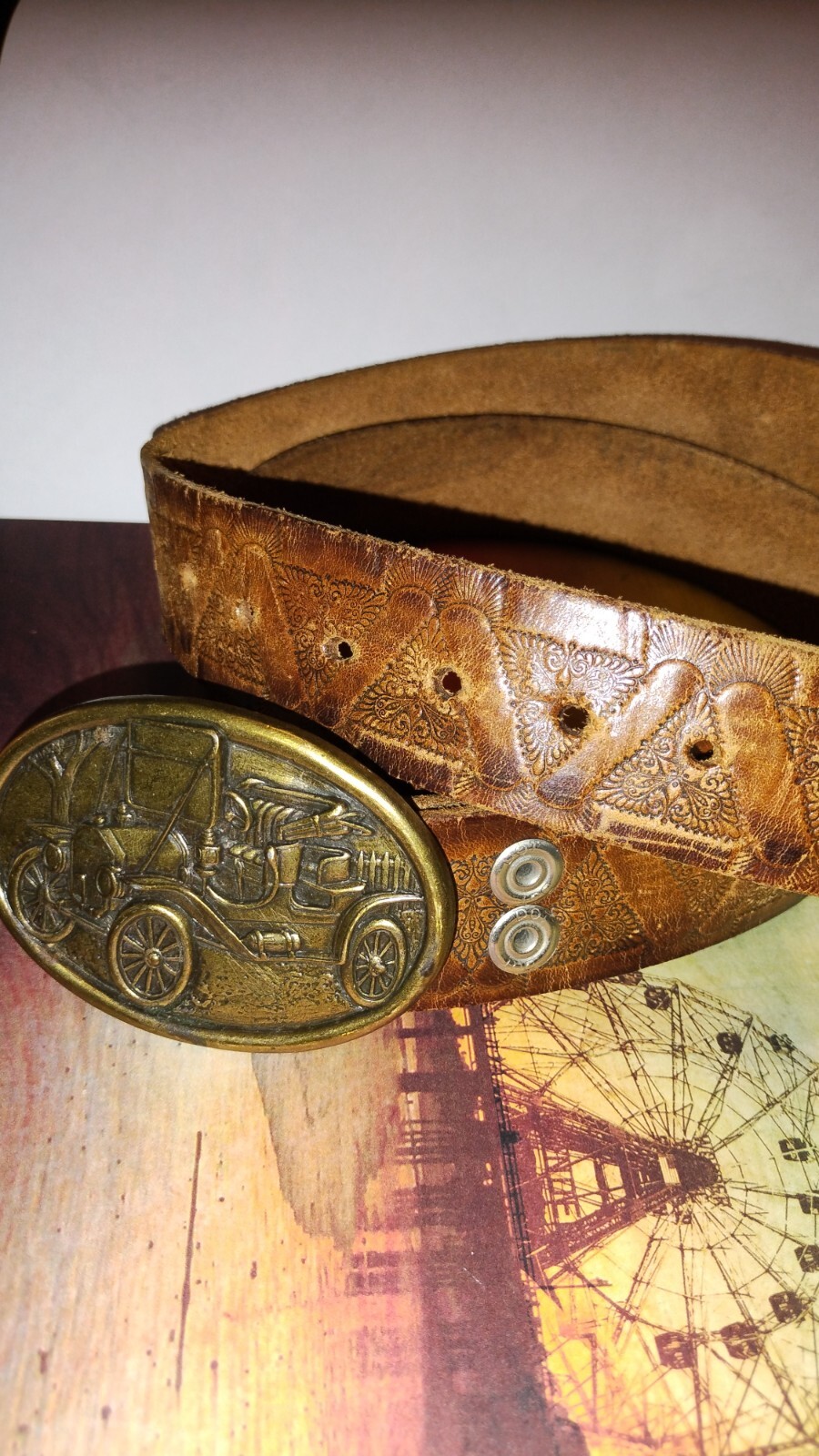 Hand-Tooled Leather Belt with Solid Brass Buckle – 1X/2X (50 inches)-image