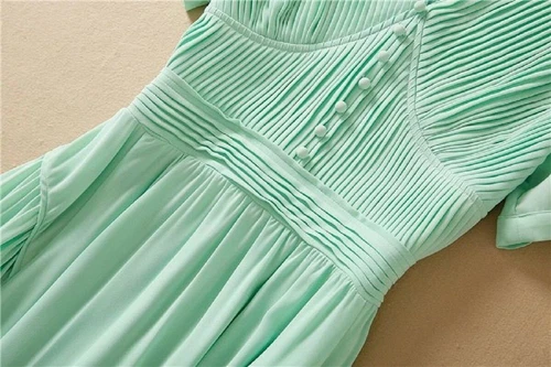 Princess Designer Elegant Casual Party V-Neck Short Sleeve Midi Mint Dress - Picture 18 of 36