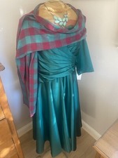 GREEN SATIN MID CALF DRESS SZ 16 CUSTOM NWT BUST 37.5" WAIST35" HIPS44.5"