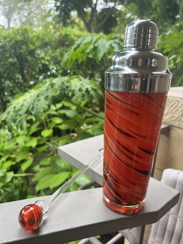 Agitatore Margarita o Martini soffiato a mano rosso/arancione con mescolanza rosso/arancione - Foto 3 di 4