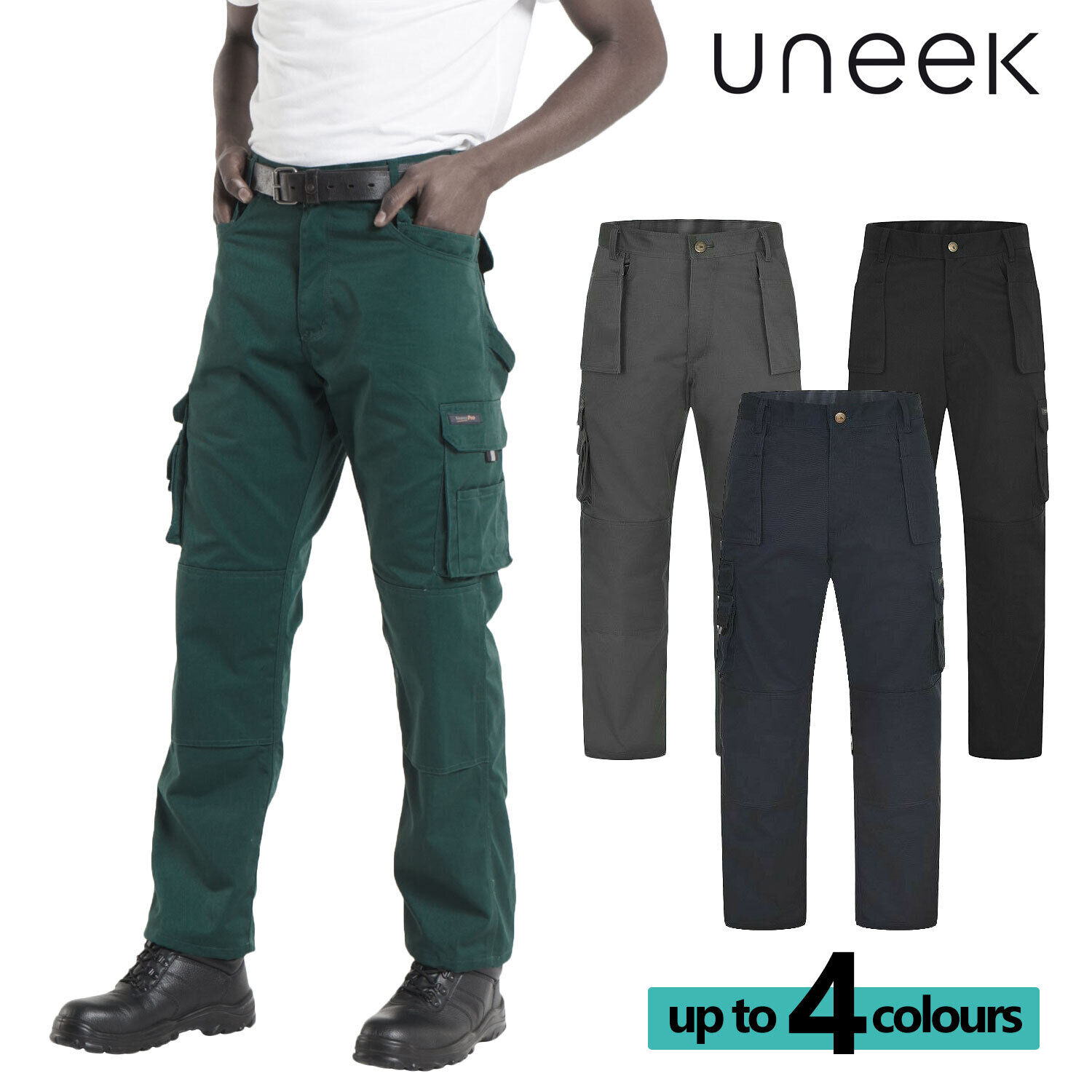 Uneek Cargo Trousers With Knee Pad Pocket Regular, Black | Simon Jersey