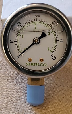 SER606-2 Liquid Filled 2'' Pressure Gauge 0-60 psi 4 bar 1/4'' Lower Mount LM