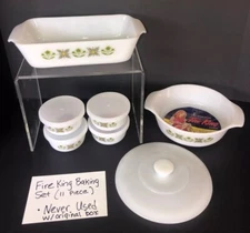 VTG Fire King 11 Piece Baking Set Green Meadow Ovenware New Old Stock In Box