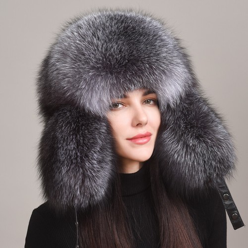 Unisex Full Covered Real Natural Fox Fur Hat Russian Ushanka Hat Trapper Hat