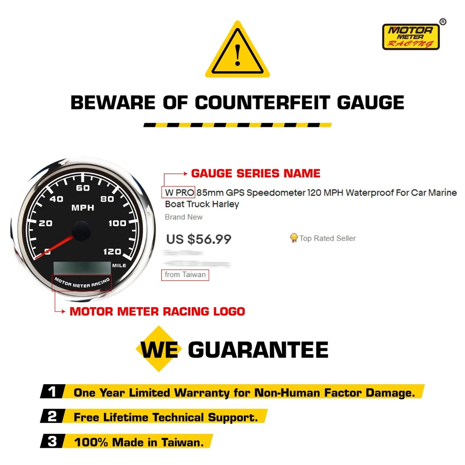 W PRO 85mm Tachometer 8000 RPM Hour Meter Waterproof Car Marine Boat Gas Diesel - Image 2 of 4