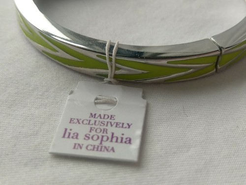 Lia Sophia Stretch Bangle Bracelet Small Silvertone Green Vertex Citron Enamel - Picture 11 of 12