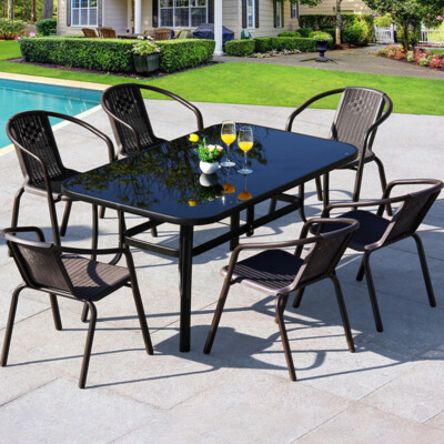 120/150cm Black Glass End Table Garden Bistro Dining Table And