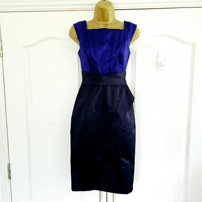 Karen Millen Y2K Kleid Atemberaubend Blau Satin Pencil Wiggle Dress UK 6
