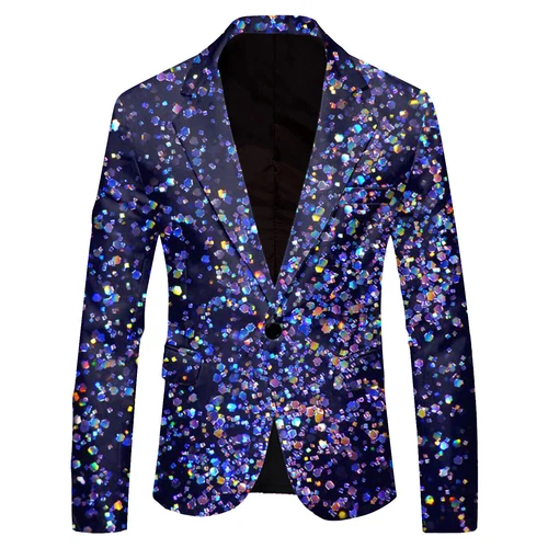 Men's Shiny Long Sleeve Lapel Bling One Button Suit Party Banquet Prom Jacket - Picture 17 of 26