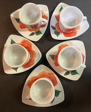 Unique Floral Pink Rose Demitasse or Tea Set of 5 Cups & Saucers Cottagecore