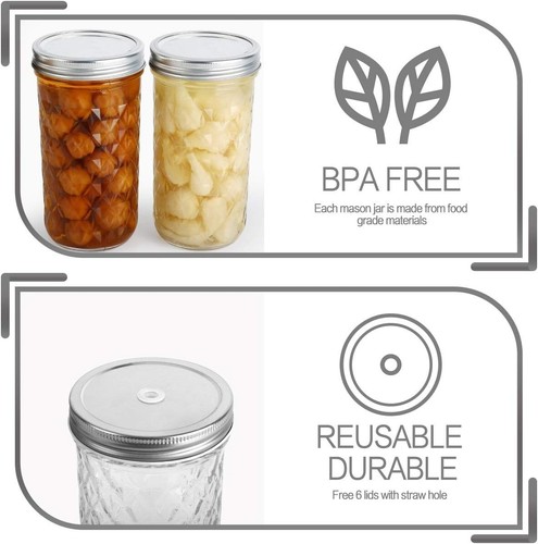 16oz Wide Mouth Mason Jars - 9 Pack Glass Storage for DIY Projects & Canning - Picture 6 of 9