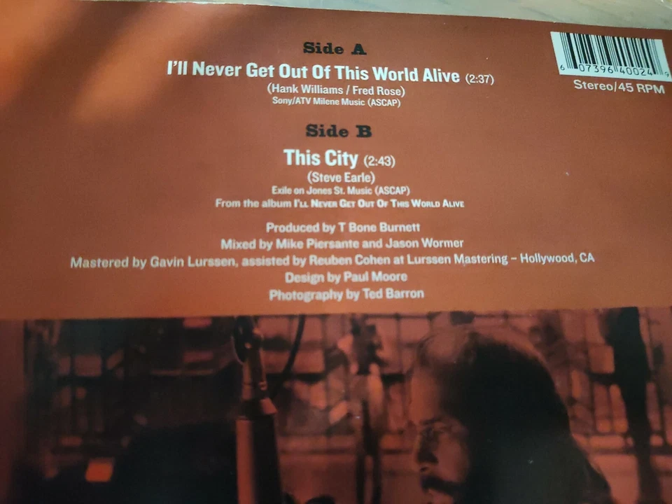 Steve Earle I'll Never Get Out..Alive Record Store Day 2011 7"45 Red NEW RSD OOP - Image 2 of 4