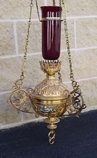 + Nice Antique Ornate Hanging Solid Brass Sanctuary Lamp + Church + (CU#548)