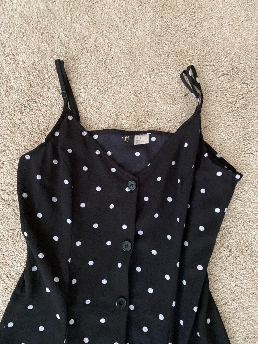 h&m polka dot maxi dress H&M Black White Polka Dot Sleeveless Scoop Neck Pullover Maxi Dress Size XS