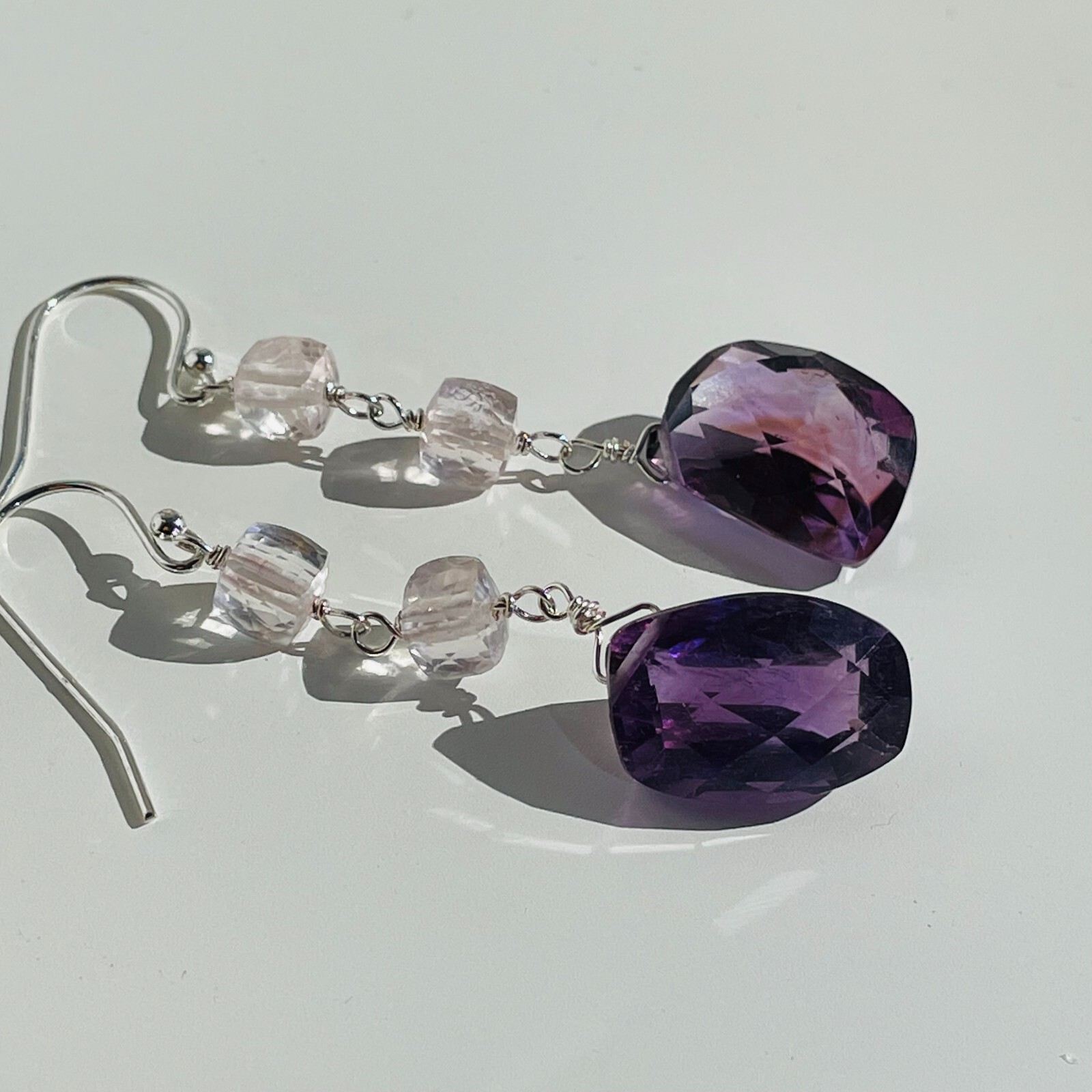 Boucles d'oreilles argent et améthyste faites main d'exception #1489 - 2