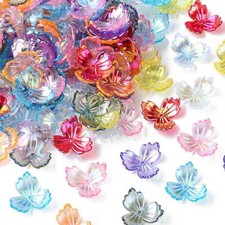 200Pcs AB Color Transparent Acrylic Bead Cap 3-Petal Flower Bead For Jewelry DIY