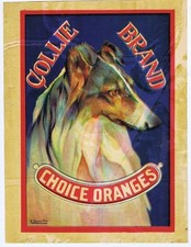 Collie Brand  Orange crate label Spain signed artist Antonio Gomez Feu 1907-1983