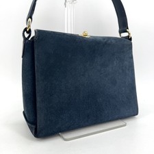 Gucci Vintage Suede Leather Hand bag Navy Gold Auth
