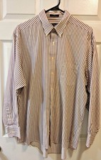 Chaps Button Up Men's Twill Casual Dress Shirt Long Sleeve XL Red White Striped