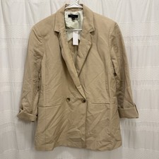 NWT Ann Taylor Linen Blend Blazer Tan Women s Large Double Breasted Lifhtweight