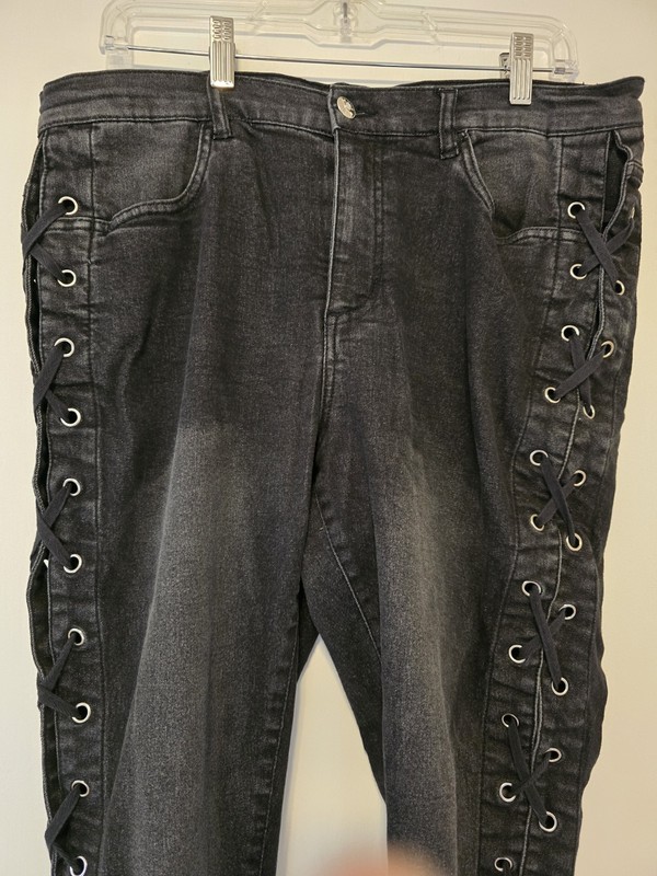 VENUS Womens Black Split Lace Motorcycle Rocknroll Jeans 14 16 18 20