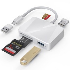 5-in-1 USB-C  USB Card Reader for SD/MicroSD/MS, Dual USB-A Ports, White
