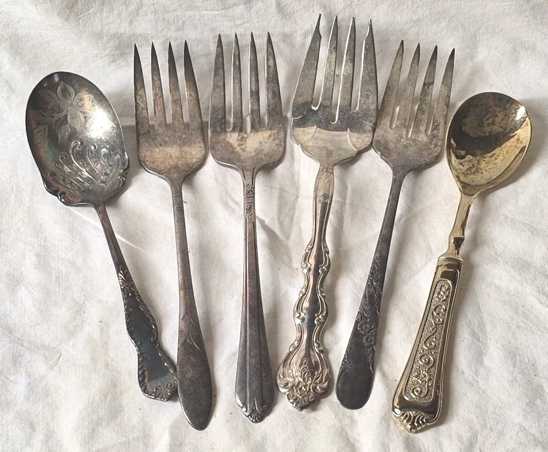 Vintage Antique Silver Plate Fork Spoon Serving Piece Lot Floral Elegant Tudors